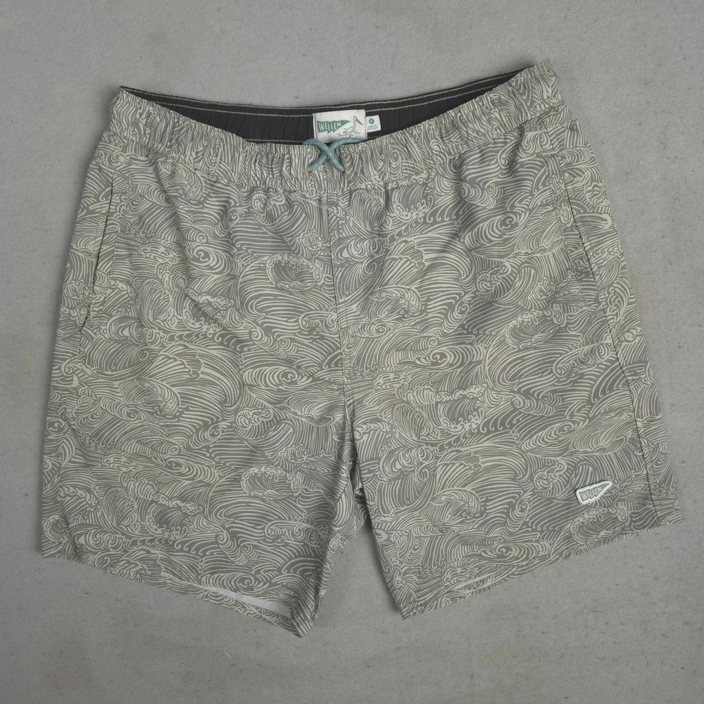 Wellen Mens Swim Trunks Grey White Wave Pattern Mesh Lined Board Shorts Size L